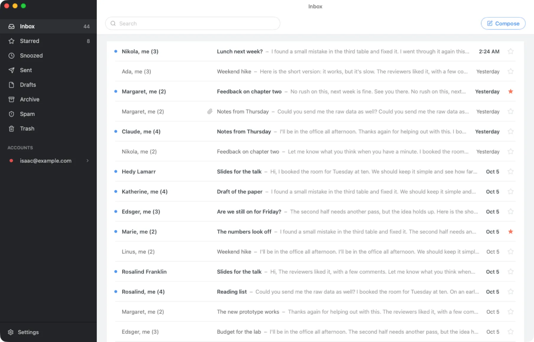 The Wonnet inbox on the Mac